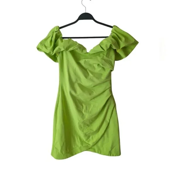 Elliott x Free People Zanzibar Neon Green Chartreuse Off Shoulder Dress  Size L